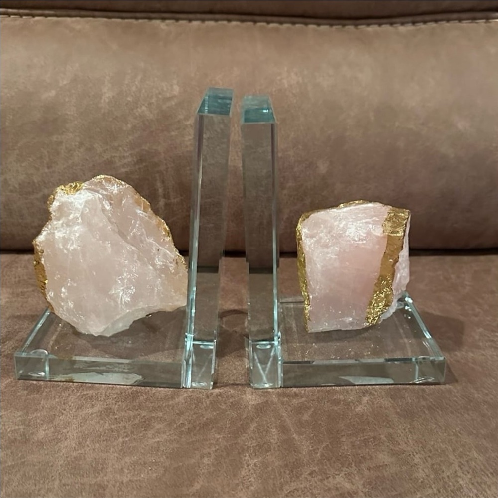 Pink Quartz & Glass Bookends